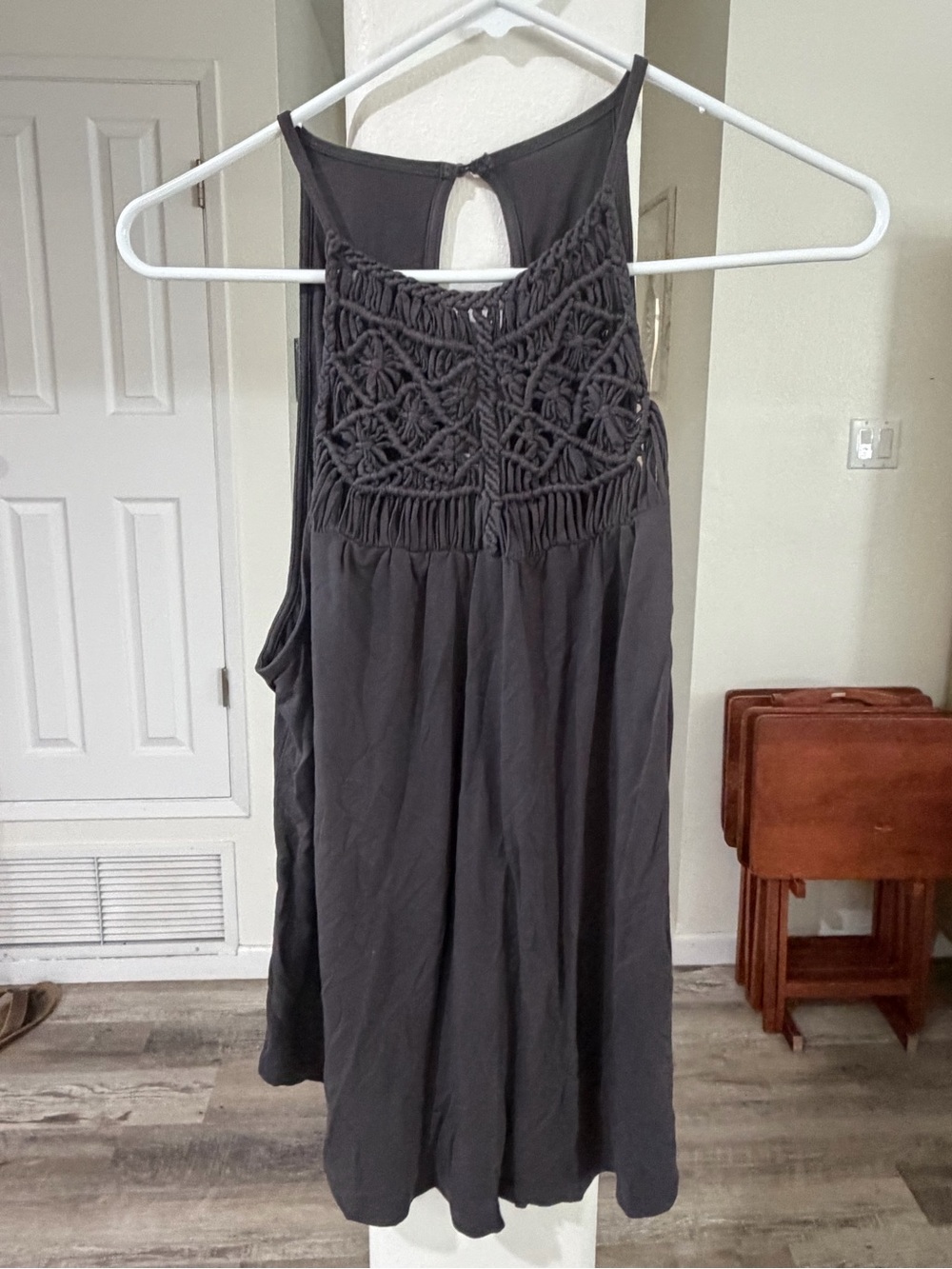 American Eagle Outfitters Black Macramé Front Racerback Tank
